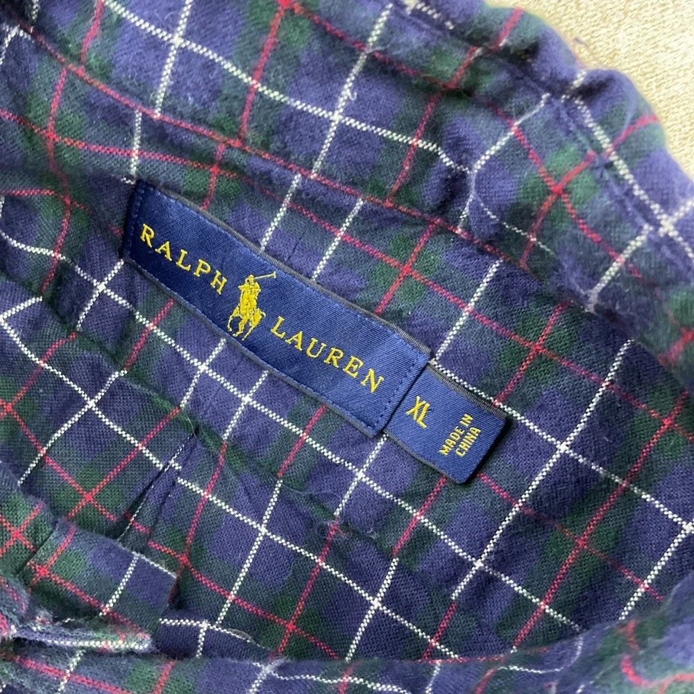 Polo‎ Ralph Lauren Shirt Men Sz XL Long Sleeve Plaid Checks Cotton Blue Pony